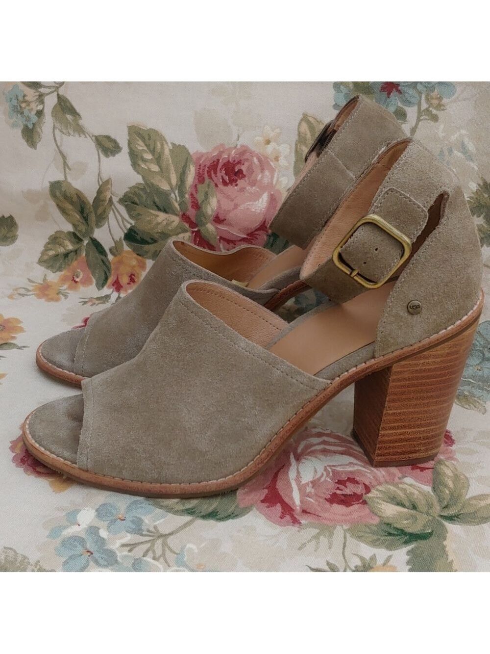 UGG Aja Olive Green Suede Leather Ankle Strap Sandals with Block Heel size 10 - Picture 4 of 17